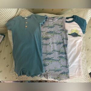 Teal Ribbed Onesie and Shark Print T-Shirts Set
